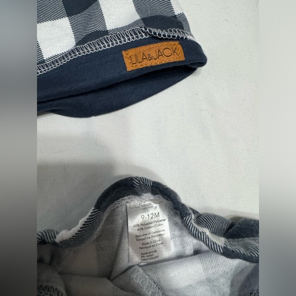 Lila & Jack | Blue & White Buffalo Check Baby Hat & Pants Set | Size 9-12 Months - Picture 3 of 3